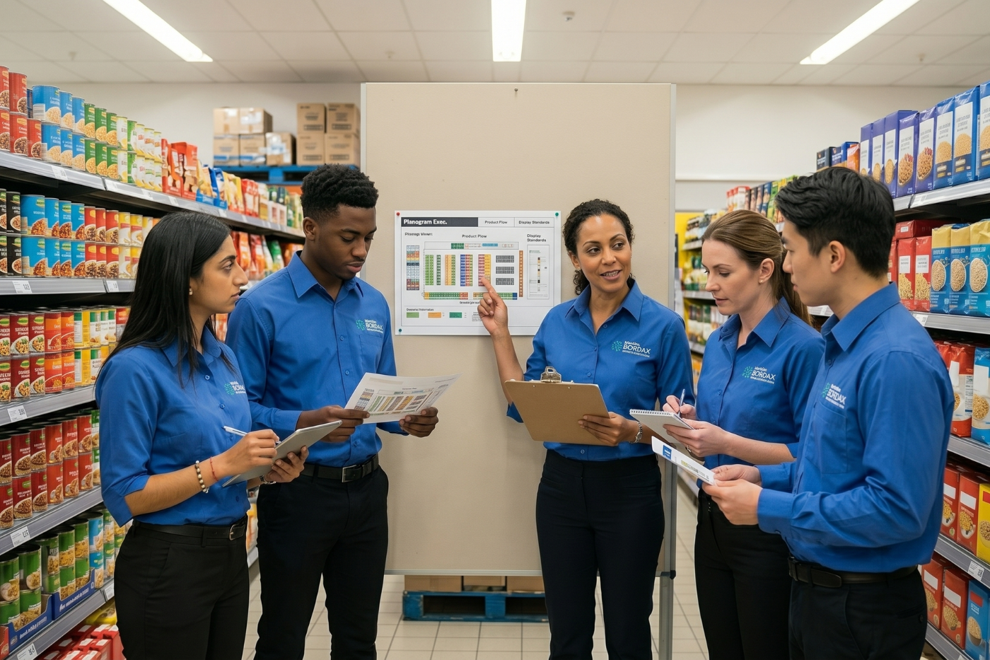 Bordax field team reviewing a planogram in-store during retail training